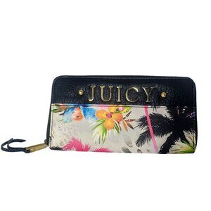Juicy Couture Zip-Around Wallet Clutch Gold 3D Logo Tropical Pink Lining 8x4